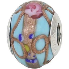 GlassOfVenice Murano Glass Sterling Silver Fiorato Aqua Charm Bead