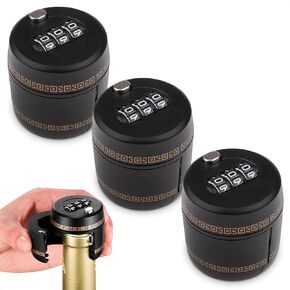 Wine Stoppers for Wine Bottles -3Pcs Combination Lock Plastic Wine Stopper Liquor Bottle Cap Reusable Wine Corks with Password Wine Bottle Lock - 26mm to 28mm Wine Lock Bottle Caps Wine Bottles Tops