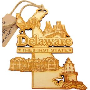 Delaware Wooden Christmas Ornament First State Decoration Made in The USA