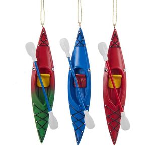 Kurt Adler 5.25 Inch Holiday Decorative Multicolor Resin Kayak with Oar Hanging Accessory Christmas Ornament Set with Gold Strings (3 Pack)