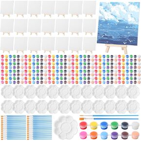 Qilery 24 Set 8 x 10 Inch Canvas Boards and Easel for Painting, Acrylic Paint Strips, Palettes, Brushes, Canvases Painting Kits for Kids Adults Artists Beginners Oil Acrylic Painting Party Favors