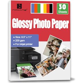 Glossy Photo Paper 8.5 x 11, 200gsm, 30 Sheets, Letter Size - Thick Picture Paper for Printer - Inkjet Photo Printer Paper
