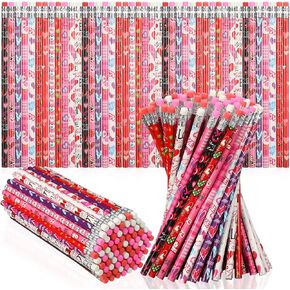 Crtiin 360 Pieces Valentine's Day Pencils for Kids Bulk Pink Valentines Cute Wood Heart Pencils with Erasers for Holiday Goodie Bags Gifts School Classroom Rewards,12 Styles