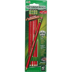 Ticonderoga Erasable Checking Pencils, Eraser Tipped, Pre-Sharpened, Red, 4 Pack (2 pencils per Pack) (13901)
