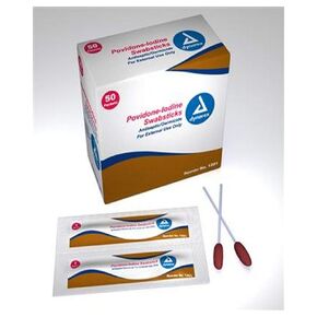 Dynarex DYN1201 Povidone Iodine Swabstick, 1 Pounds Capacity, Volume, Cotton, Red, White (Pack of 50)