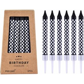 PHD CAKE 36 Pcs Racing Cars Themed Birthday Candles, Black and White Checkered Flag Candles, Kid's Party Decoration