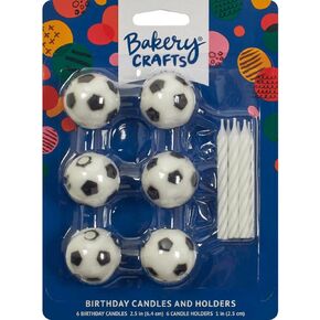 Soccer Ball Candle Holders and Spiral Candles - 6 pc - Birthday Cake Candles