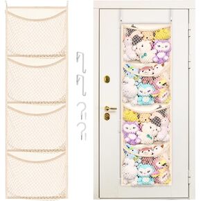 Over The Door Stuffed Animal Storage, Cotton Toy Organizer for Storage Plush Toys,Baby Supplies, Stuffed Animal Holder with 4 Large Pockets, Hanging Door Organizer for Nursery, Bedroom, Kids Room