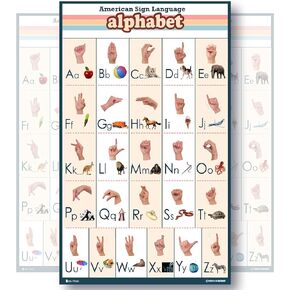 ملصق كبير مصفح للأطفال بلغة الإشارة ABC مع صور Young N Refined (18x30)
