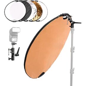 Light Reflector Kit Including 32"/80cm 5-in-1 Collapsible Reflector & Universal Bracket & Cold Shoe Mount for Studio & Outdoor Photography Lighting