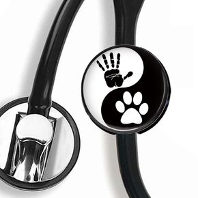 CHNLML Stethoscope Name Tag Nurse Doctor Stethoscope ID Tag Customized Steth ID Tag (Yin Yang Human Hand Dog Paw Black White)
