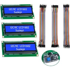 3pcs I2C IIC 1602 LCD Display Module 16x02 LCD Screen Module Compatible for Arduino Raspberry Pi + 3pcs 20CM 20Pin Female Male Jumper Wires