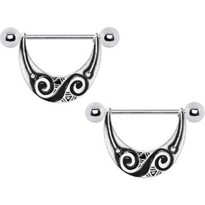 Pierced Owl Tribal Swirl Crescent Moon Half Circle Nipple Rings, Sold as a Pair in Saudi Arabia