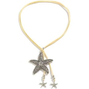 Blue Drop Starfish Necklace For Women Girls Boho Layered Starfish Pendant Choker White Velvet Necklace Summer Beach Necklaces Jewelry Gifts