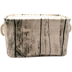 Stylish Tree Stump Design Wood Grain Rectangular Storage Basket Washable Cotton Fabric Nursery Hamper with Rope Handles, Decorative and Convenient for Kids Rooms (Small)