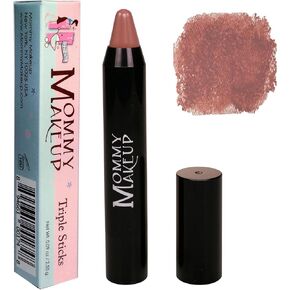 Mommy Makeup Triple Sticks Lipstick & Cream Blush in Bare Babe (A Natural Beige with A Hint of Warm Pink) - Soft & Creamy, Moisturizing Multistick For Lips & Cheeks with Medium Coverage