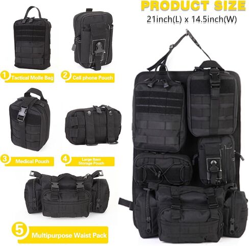 Universal Tactical Seat Back Organizer,Car Seat Back Bag, Vehicle Panel Protector Organizer with 5 Different Size Detachable Molle Pouch.Fits for Jeep,Truck,SUV, etc in Saudi Arabia