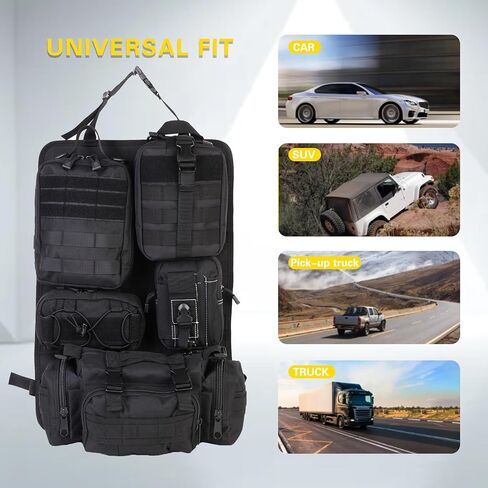 Universal Tactical Seat Back Organizer,Car Seat Back Bag, Vehicle Panel Protector Organizer with 5 Different Size Detachable Molle Pouch.Fits for Jeep,Truck,SUV, etc in Saudi Arabia