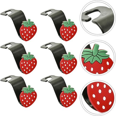 6 قطع من خطافات السيارة FAVOMOTO على شكل فراولة عالمية لمقعد السيارة الخلفي ومسند الرأس وحامل مقعد السيارة منظم للمحافظ والحقائب والملابس وملحقات مقعد السيارة in Saudi Arabia
