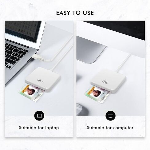 CAC Contact Smart Chip Card Reader Writer Support ISO7816 A B C Memory Cards, USB 2.0 Portable Smart Card Reader + 2PCS SLE4442 Cards, Compatible with Mac OS, Win, Linux, Vista, Android™ in Saudi Arabia