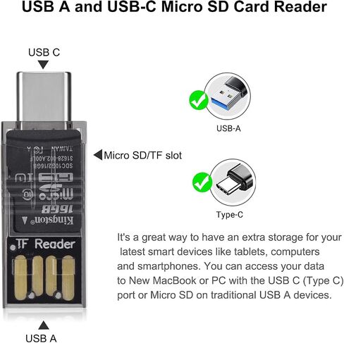 قارئ بطاقة TF، محول قارئ بطاقات Tmiyas Micro SD USB 2.0 / USB C قارئ بطاقة الذاكرة OTG متوافق مع أجهزة MacBook Huawei Windows وMac OS X وAndroid والمزيد in Kuwait