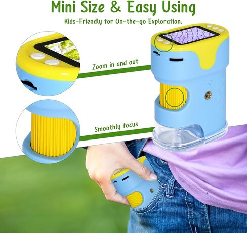 KozyOne Handheld Digital Microscope for Kids with 2'' HD Screen, 200~1000X Pocket Microscope, Starter Kit with 6 Random Specimen Slides and 32G SD Card Included, Educational Gift for Children Age 6+ in Saudi Arabia