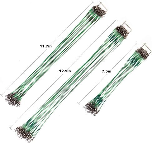 60PCS Fishing Wire Leader, Steel Fishing Leaders with Swivels and Snap, Nylon-Coated Fishing Leader for Connect Fishing Tackle Lures or Hooks, 7.5, 11.7, 12.9 Inch in Saudi Arabia