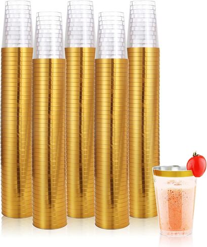 200 Pack Gold Plastic Cups, 12 Oz Clear Plastic Cups, Gold Rimmed Plastic Cups, Disposable Wine Glasses, Disposable Cups, Elegant Party Cups With Gold Rim For Wedding, Thanksgiving, Christmas in Saudi Arabia