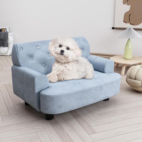Dog Sofa Bed for Small Dogs, Supportive Foam Dog Couch with Washable Cushion and Anti-Skid Pads, Pet Sofa for Cats, Modern Pet Couch with Low Back, Puppy Bed & Chair, Leopard Pattern in Saudi Arabia