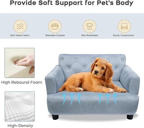 Dog Sofa Bed for Small Dogs, Supportive Foam Dog Couch with Washable Cushion and Anti-Skid Pads, Pet Sofa for Cats, Modern Pet Couch with Low Back, Puppy Bed & Chair, Leopard Pattern in Saudi Arabia