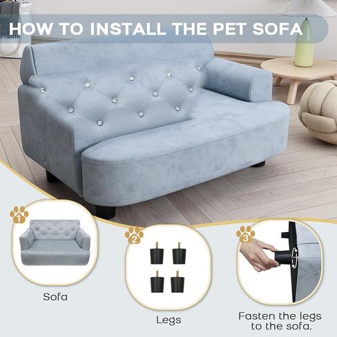 Dog Sofa Bed for Small Dogs, Supportive Foam Dog Couch with Washable Cushion and Anti-Skid Pads, Pet Sofa for Cats, Modern Pet Couch with Low Back, Puppy Bed & Chair, Leopard Pattern in Saudi Arabia
