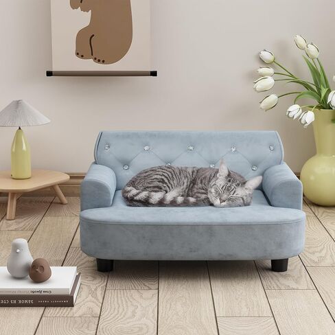 Dog Sofa Bed for Small Dogs, Supportive Foam Dog Couch with Washable Cushion and Anti-Skid Pads, Pet Sofa for Cats, Modern Pet Couch with Low Back, Puppy Bed & Chair, Leopard Pattern in Saudi Arabia
