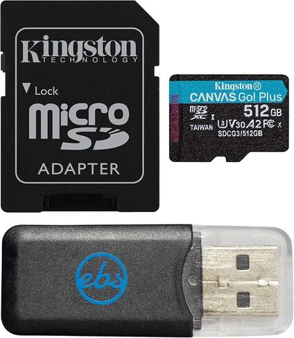 Kingston MicroSD 512GB Canvas GO! Plus Memory Card with Adapter Works with DJI Air 3 Camera Drone (SDCG3/512GB) V30 U3 A2 Bundle with (1) Everything But Stromboli MicroSD Card Reader in Saudi Arabia