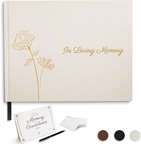 Revery Funeral Guest Book for Memorial Service - with Pen, Cards, Table Sign & Back Pocket, Guests Sign in Book in Loving Memory | Celebration of Life Memorial Service Guest Book, Black Linen Cover in Saudi Arabia