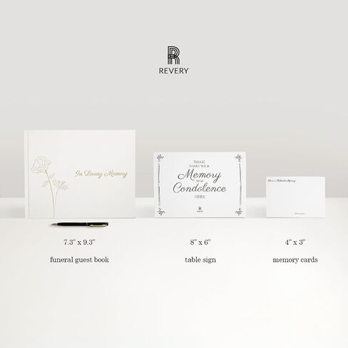 Revery Funeral Guest Book for Memorial Service - with Pen, Cards, Table Sign & Back Pocket, Guests Sign in Book in Loving Memory | Celebration of Life Memorial Service Guest Book, Black Linen Cover in Saudi Arabia