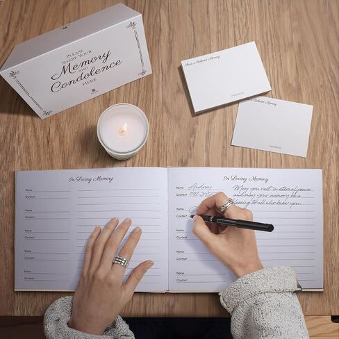 Revery Funeral Guest Book for Memorial Service - with Pen, Cards, Table Sign & Back Pocket, Guests Sign in Book in Loving Memory | Celebration of Life Memorial Service Guest Book, Black Linen Cover in Saudi Arabia