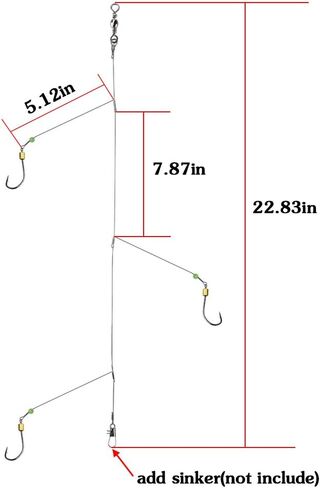 Fishing Hook with Leader,5 Hooks Fishing Rig-7 Strands Nylon Coated Fishing Leader with Swivle,Snap,Hooks in Saudi Arabia