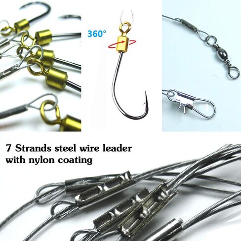 Fishing Hook with Leader,5 Hooks Fishing Rig-7 Strands Nylon Coated Fishing Leader with Swivle,Snap,Hooks in Saudi Arabia