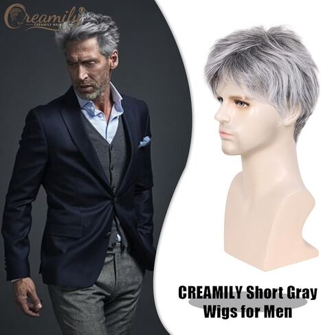 Creamily Mens Wig Short Hair, Mens Hair Replacement Wigs Mens's Black Wig for Men Hair Full Wig for Male Guy Christmas Daily Wear in Kuwait