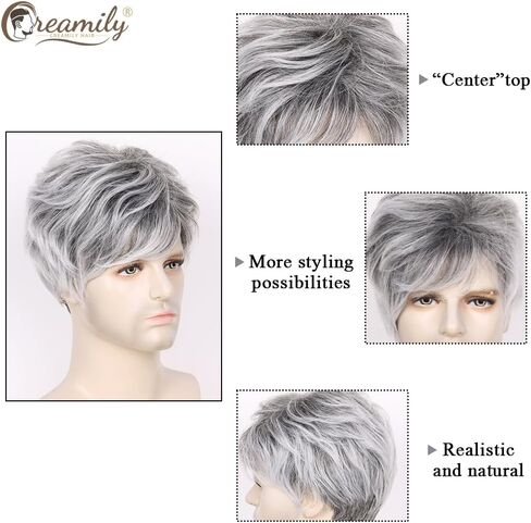 Creamily Mens Wig Short Hair, Mens Hair Replacement Wigs Mens's Black Wig for Men Hair Full Wig for Male Guy Christmas Daily Wear in Kuwait