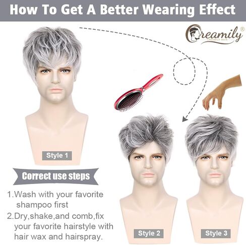 Creamily Mens Wig Short Hair, Mens Hair Replacement Wigs Mens's Black Wig for Men Hair Full Wig for Male Guy Christmas Daily Wear in Kuwait