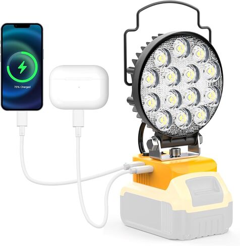 LED Camping Lantern for Dewalt 20V Battery: Cordless LED Work Light with USB & Type C Charger Port - 48W 4800LM Portable Floodlight Tent Light for Outdoor Camping, Emergency Power Outages(No Battery) in Saudi Arabia