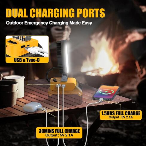 LED Camping Lantern for Dewalt 20V Battery: Cordless LED Work Light with USB & Type C Charger Port - 48W 4800LM Portable Floodlight Tent Light for Outdoor Camping, Emergency Power Outages(No Battery) in Saudi Arabia