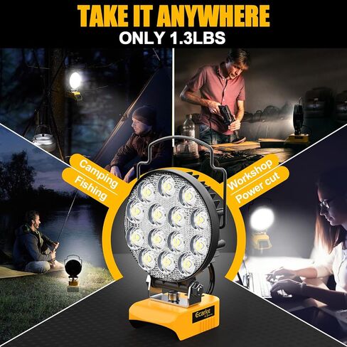 LED Camping Lantern for Dewalt 20V Battery: Cordless LED Work Light with USB & Type C Charger Port - 48W 4800LM Portable Floodlight Tent Light for Outdoor Camping, Emergency Power Outages(No Battery) in Saudi Arabia
