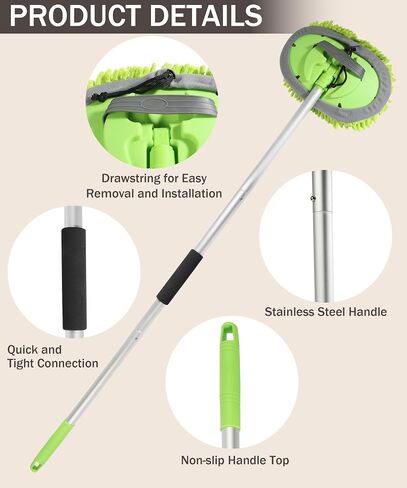 Car Wash Kit,Car Wash Brush with Long Handle,Car Wash Brush Car Cleaning Brush,Car Accessories Car Washing Mop Kit with 2 Replacement Head,Automotive Use Car Wash Kit Tools for Car RV Truck in Saudi Arabia