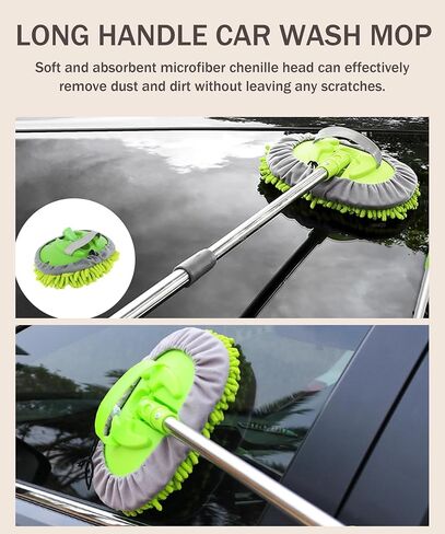 Car Wash Kit,Car Wash Brush with Long Handle,Car Wash Brush Car Cleaning Brush,Car Accessories Car Washing Mop Kit with 2 Replacement Head,Automotive Use Car Wash Kit Tools for Car RV Truck in Saudi Arabia