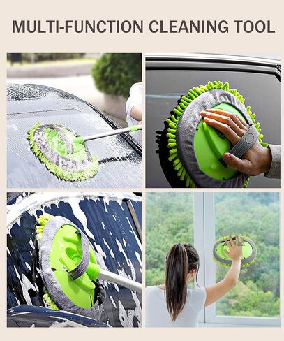 Car Wash Kit,Car Wash Brush with Long Handle,Car Wash Brush Car Cleaning Brush,Car Accessories Car Washing Mop Kit with 2 Replacement Head,Automotive Use Car Wash Kit Tools for Car RV Truck in Saudi Arabia