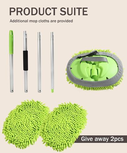 Car Wash Kit,Car Wash Brush with Long Handle,Car Wash Brush Car Cleaning Brush,Car Accessories Car Washing Mop Kit with 2 Replacement Head,Automotive Use Car Wash Kit Tools for Car RV Truck in Saudi Arabia