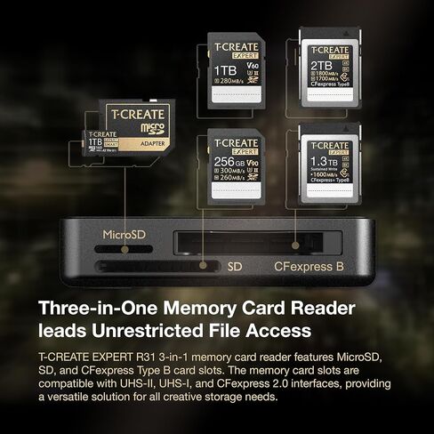 T-Create Expert R31 USB Type-C 3.2 Gen2 x 2 Transfer Speeds Up to 20Gbps /MicroSD, SD, and CFexpress Type B Memory Card Reader for Photographers, Professional Filmmakers &Content Creators TWR31B03 in Saudi Arabia