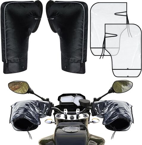 Hanaive 2 Sets of Motorcycle Handlebar Gloves Waterproof Windproof Mittens Hand Warmer Warm Motorbike Handle Bar Hand Cover Muffs Handle Cover with Reflective Strip Thick Velvet Hand Warmer in Saudi Arabia